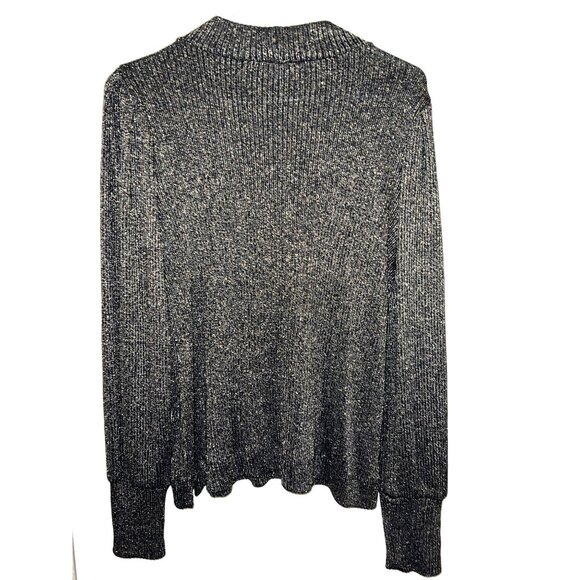 Loft Womens Metallic Ribbed Sweater Medium Long Sleeve Black/Gold - Picture 2 of 3